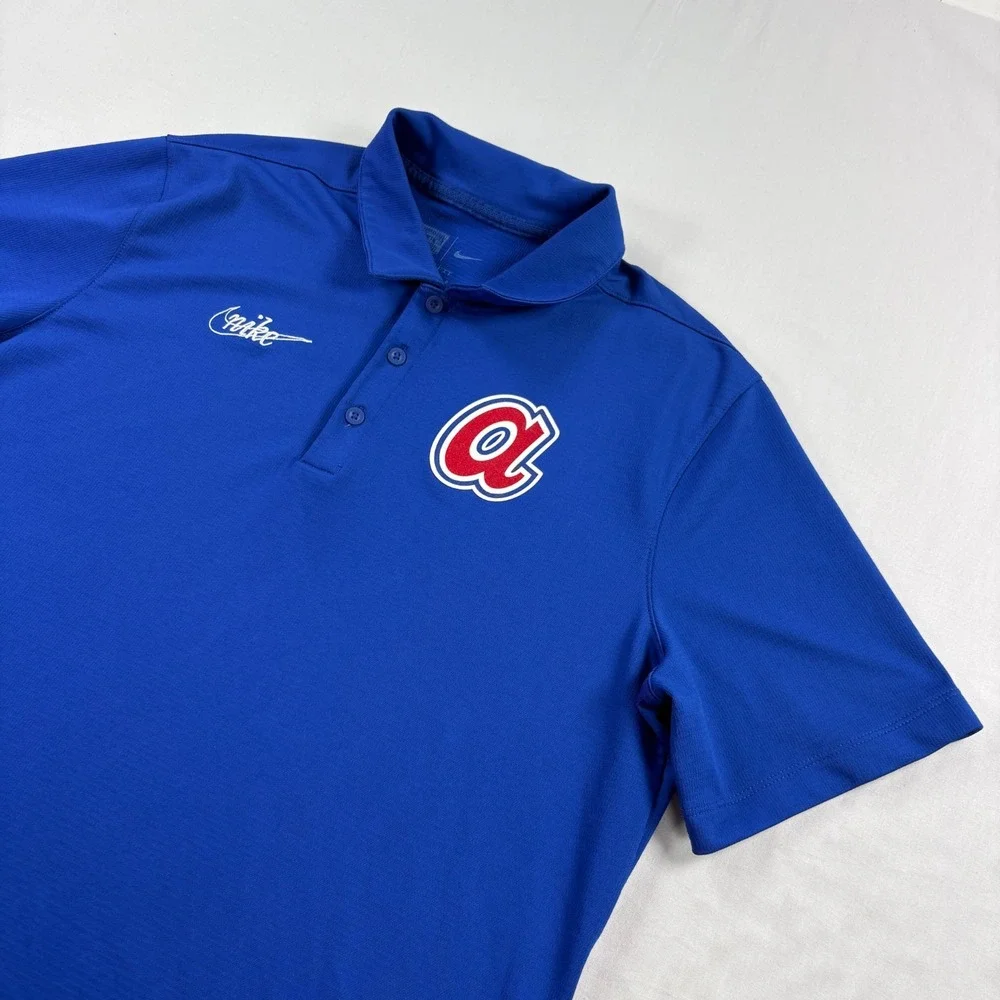 Atlanta Braves Nike Polo Shirt Mens L Blue Cooperstown Collection Dri Fit MLB